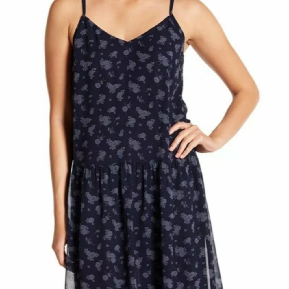 Vince Navy silk spaghetti strap ankle length dress